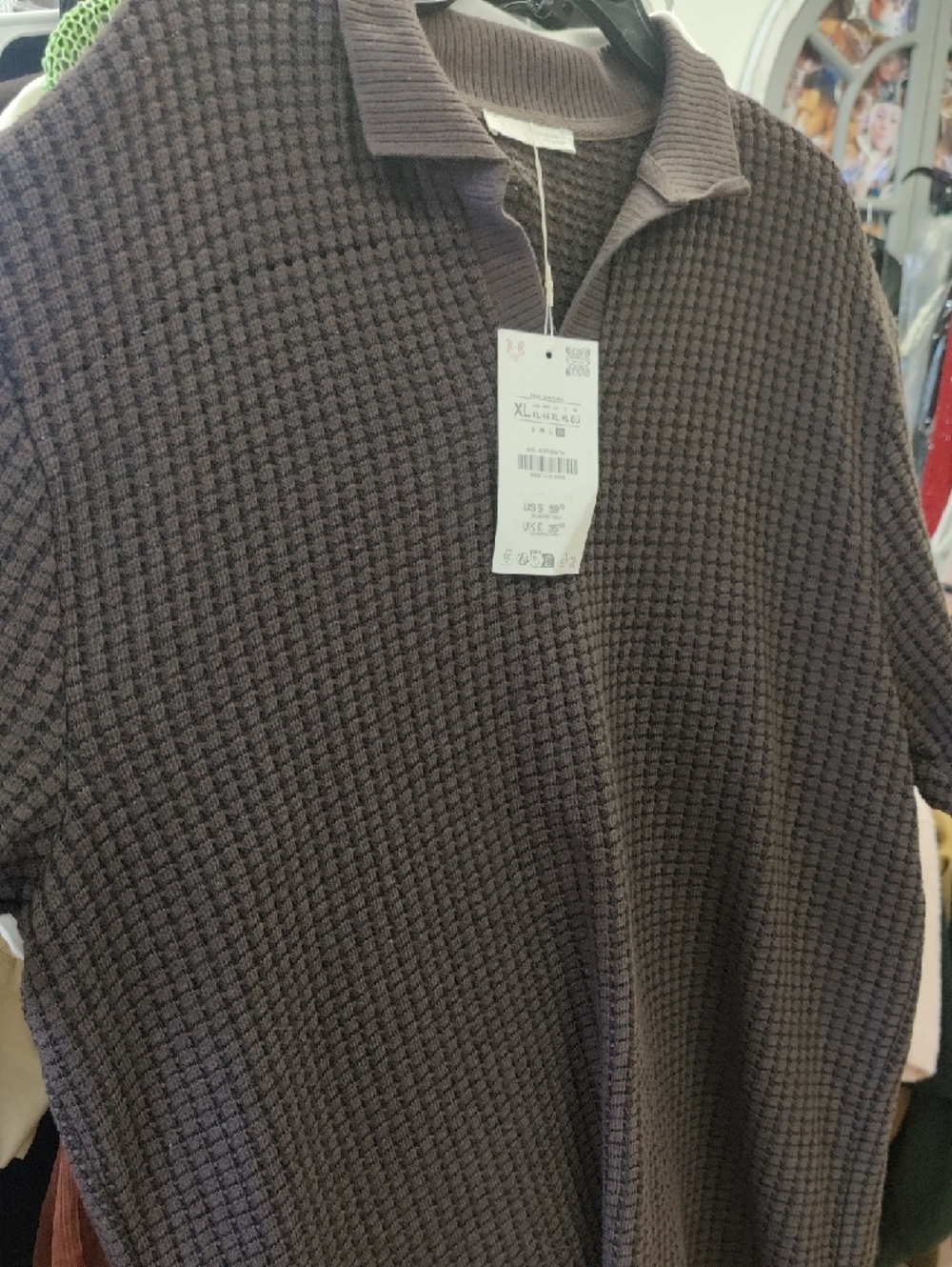 Zara Men's Dark Brown Textured Polo Shirt - Picture 5 of 6